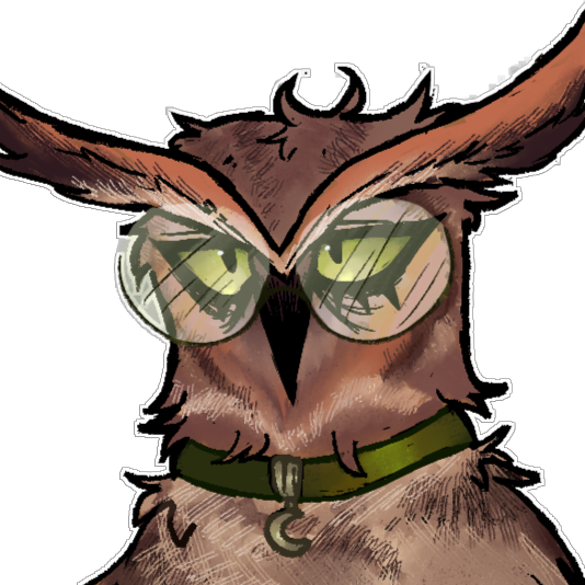 FEBRUARY 25th 2023. IMAGE ID: An illustration depicting an anthro character based on a great horned owl. They have tan, brown and black feathers, green eyes, a green choker, and round glasses. END ID. I don't draw a lot of furry characters, especially birds, so this was a really fun experiment!